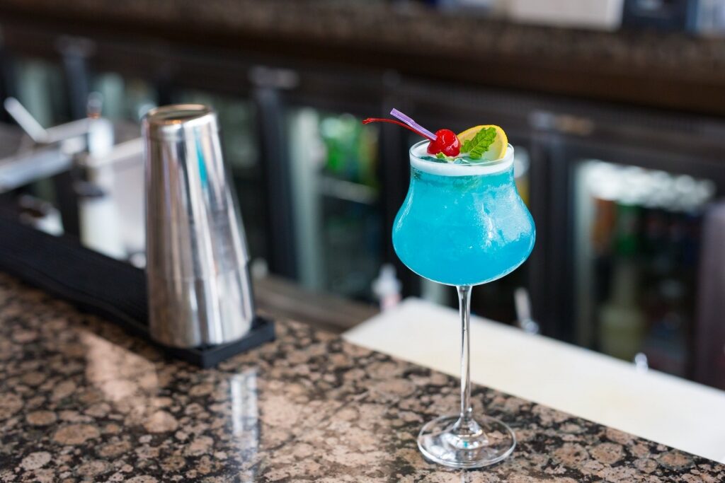 Glass of iconic Blue Curaçao