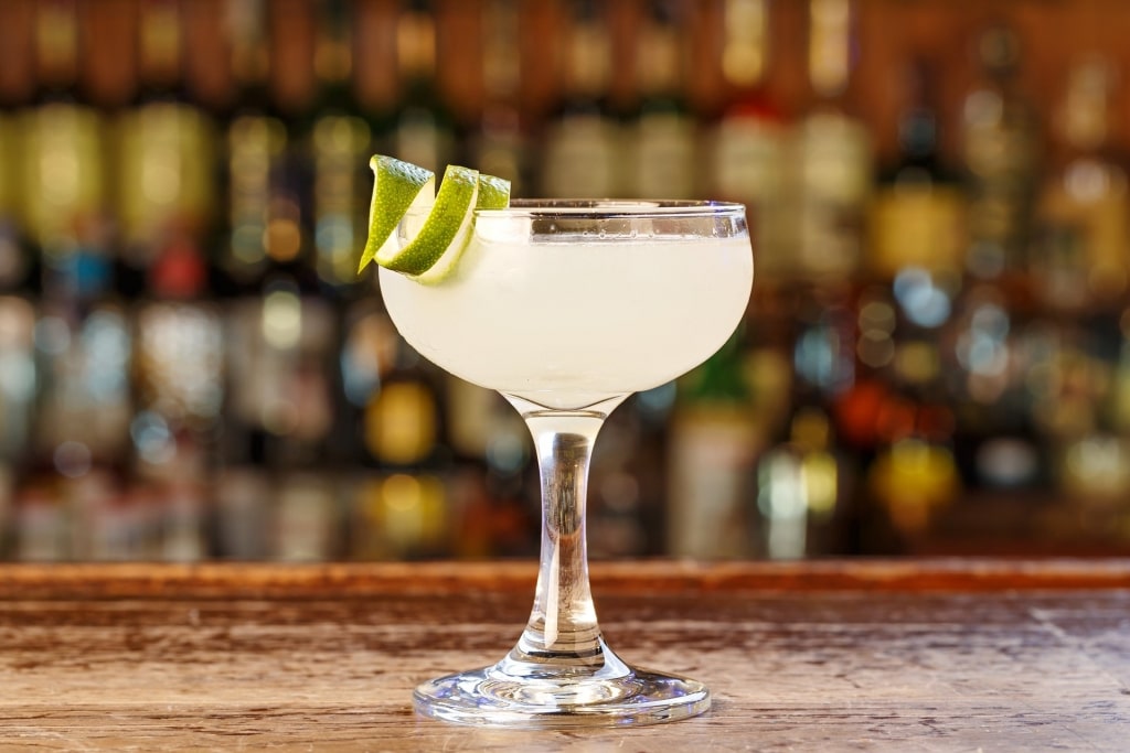 Glass of iconic Daiquiri on a bar countertop