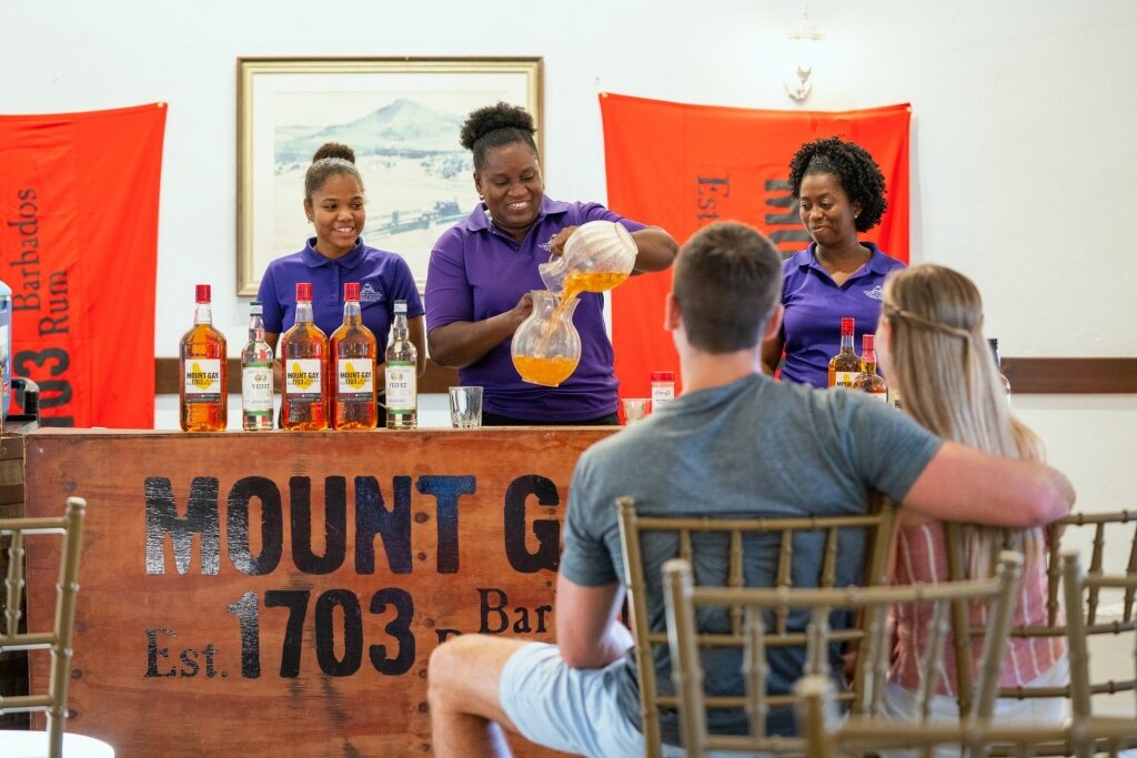 Couple at a rum tasting in Mount Gay
