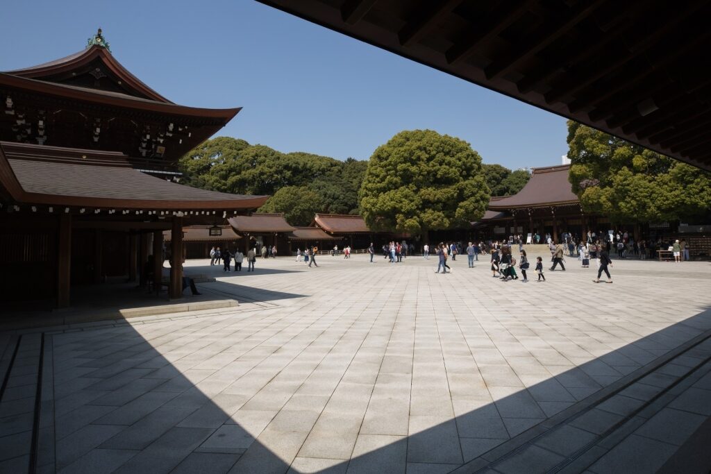 People exploring Meiji Shrine, Tokyo
