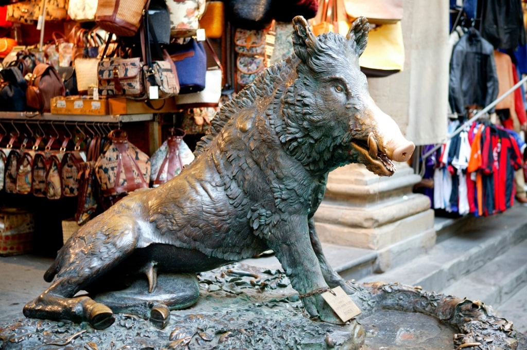 Iconic bronze statue at the Mercato del Porcellino, Florence