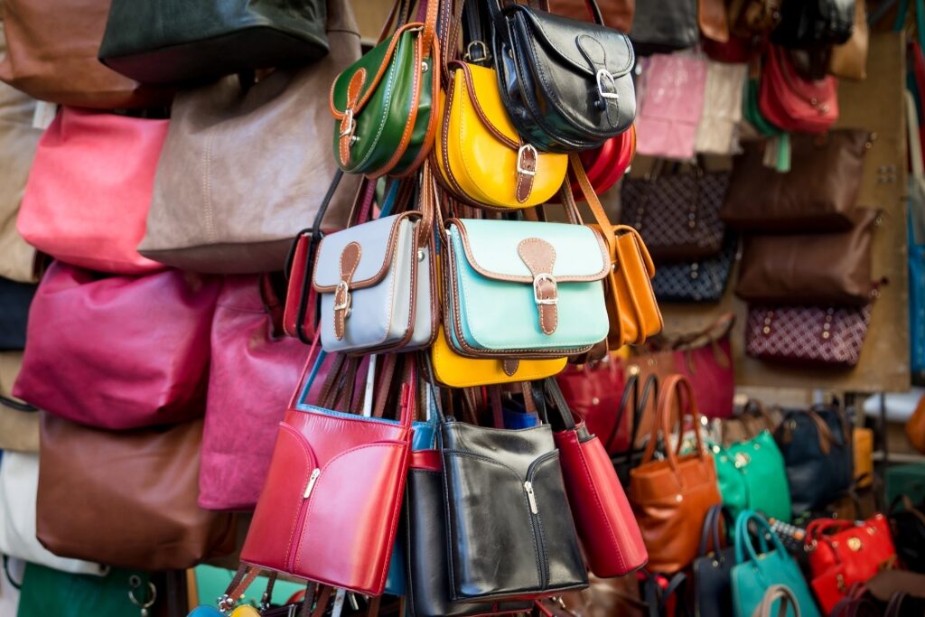 Leather bags at the Mercato del Porcellino, Florence