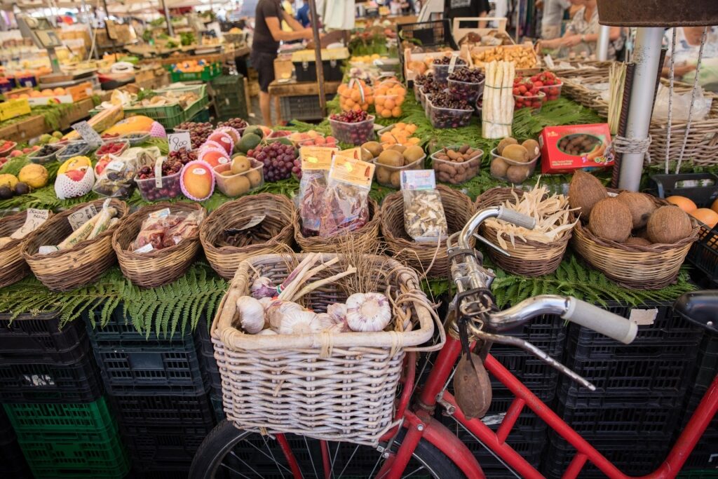 Fresh produce for sale at the Mercato di Campo dei Fiori, Rome