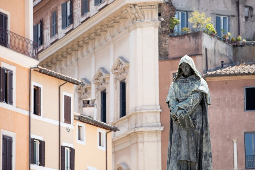 Iconic statue of Giordano Bruno at the Mercato di Campo dei Fiori, Rome