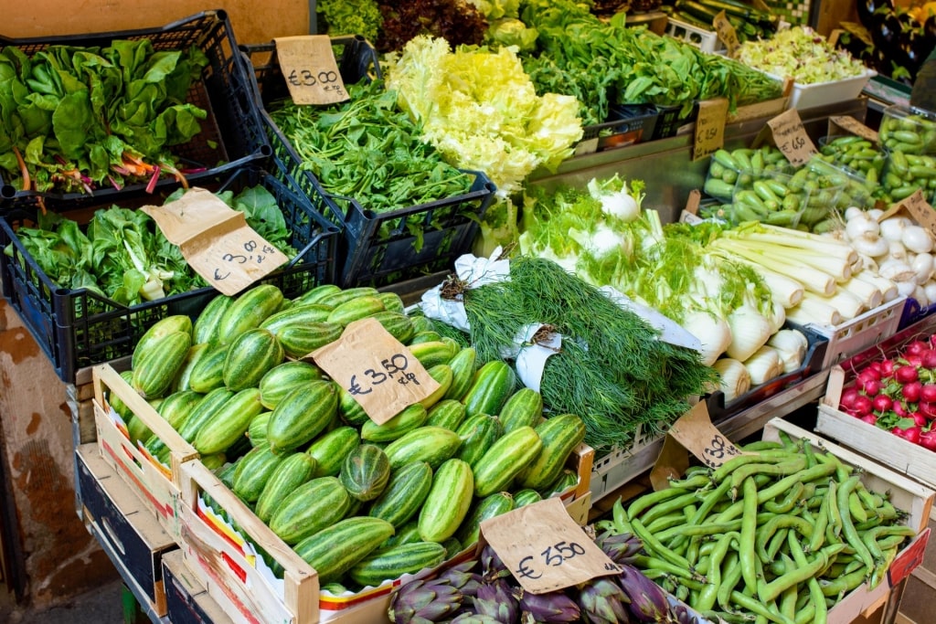 Vegetable stall at the Mercato di Mezzo, Bologna