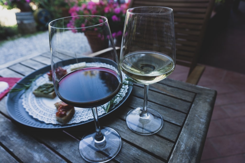 Glasses of wine on a table