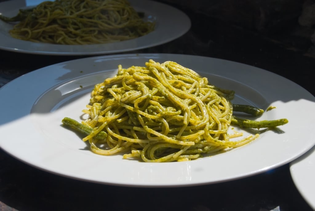 Plate of savory Pesto pasta