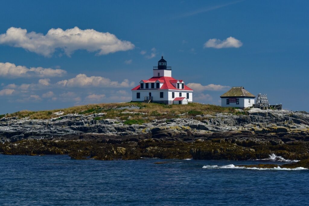 Egg Rock Lighthouse towering over Frenchman Bay