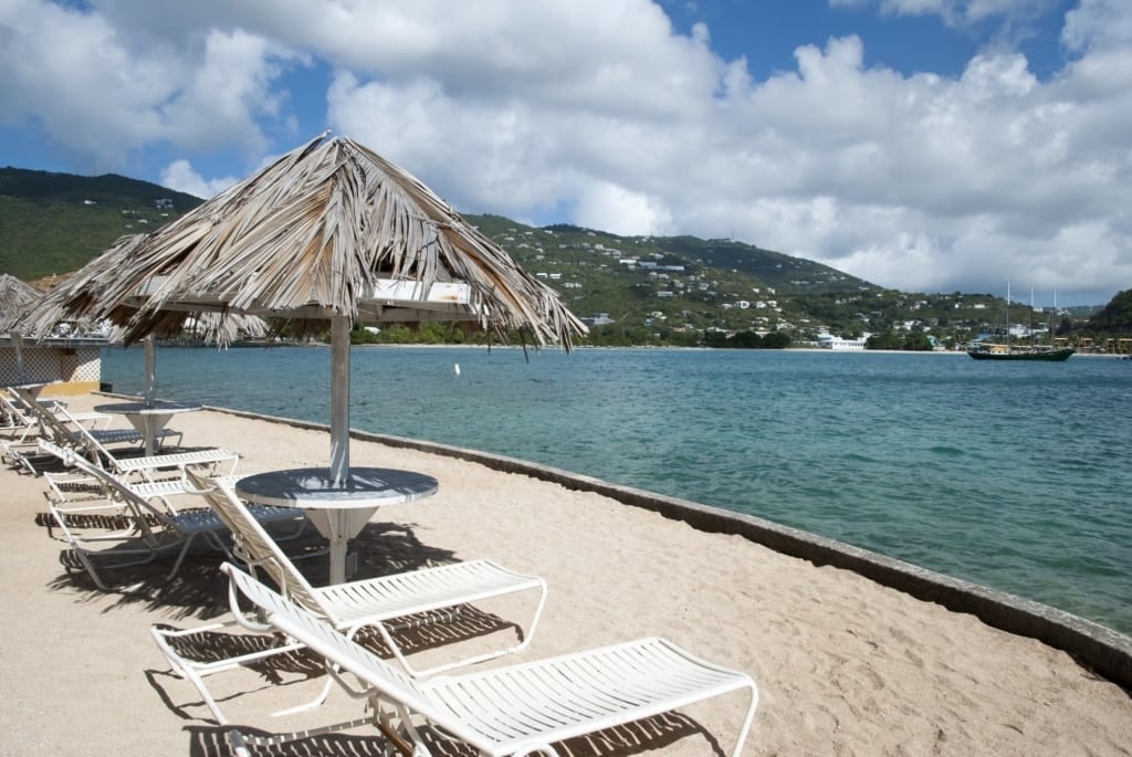 Beach chairs lined up on Lindbergh Bay Beach, St. Thomas