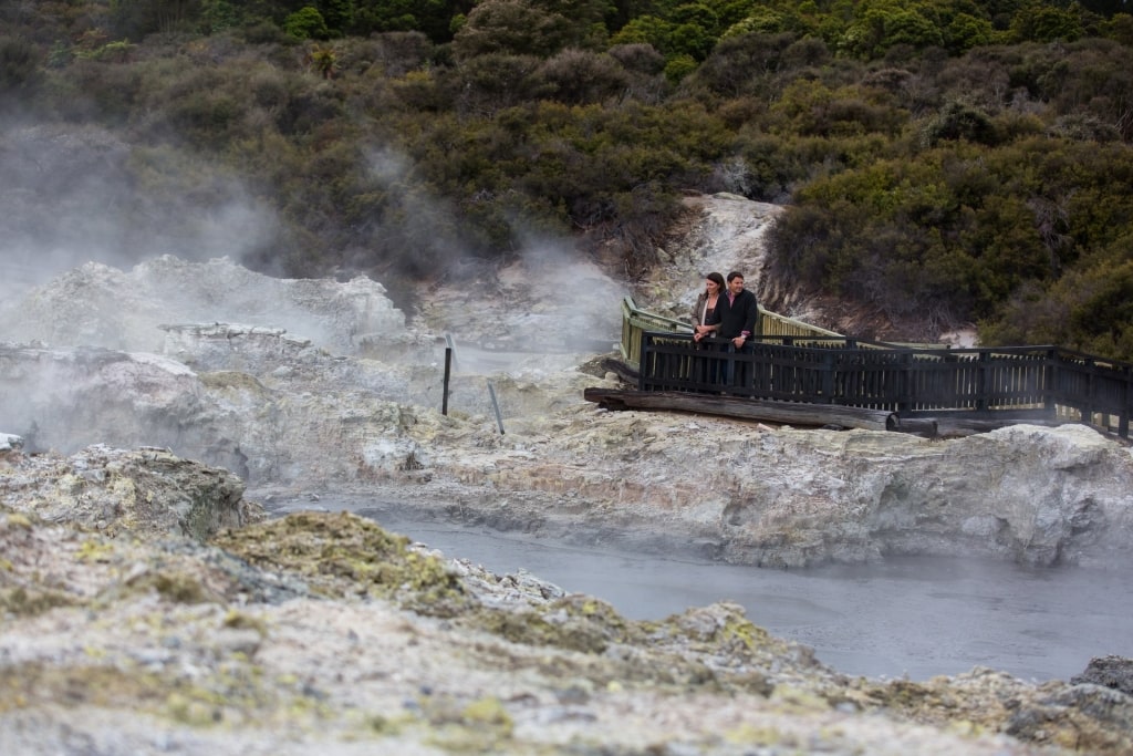 Couple sightseeing from Hell’s Gate, New Zealand