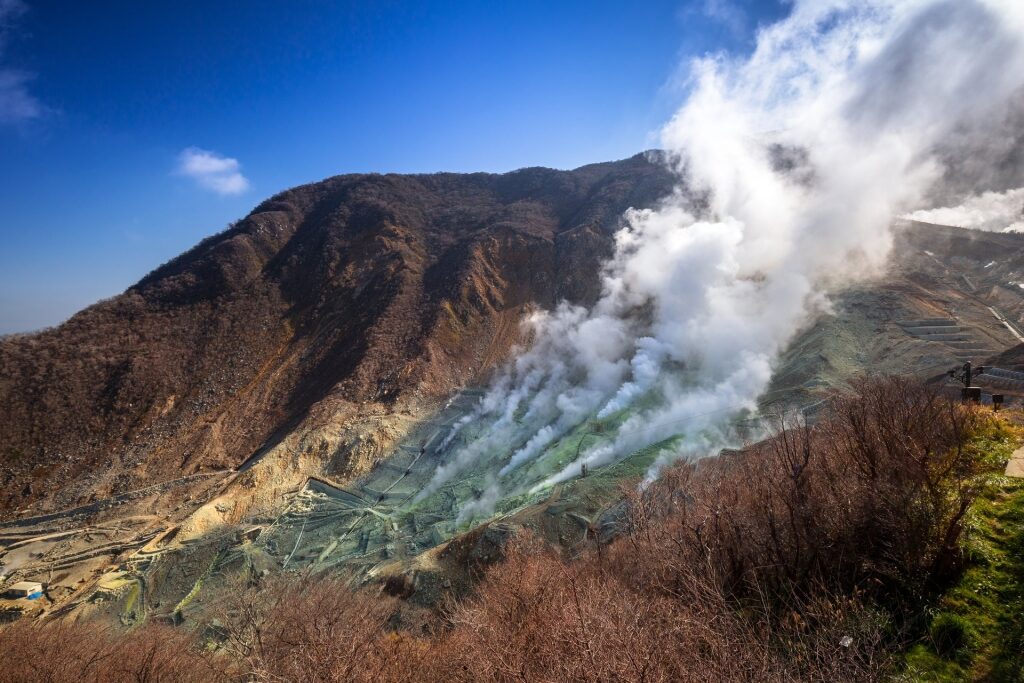Scenic view of Owakudani Valley, Japan