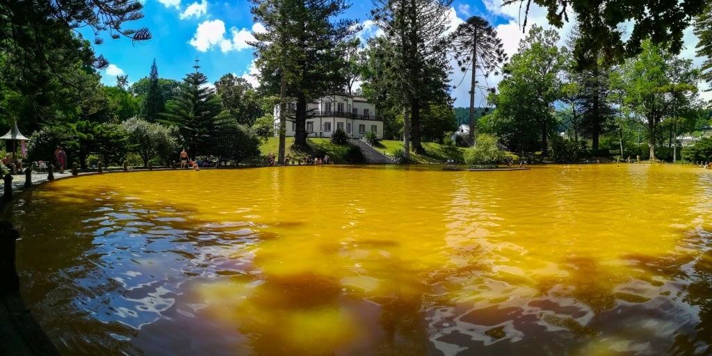 Geothermal pool in Parque Terra Nostra, Azores, Portugal 