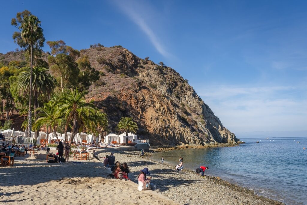 People lounging on Descanso Beach Club in Catalina Island, California