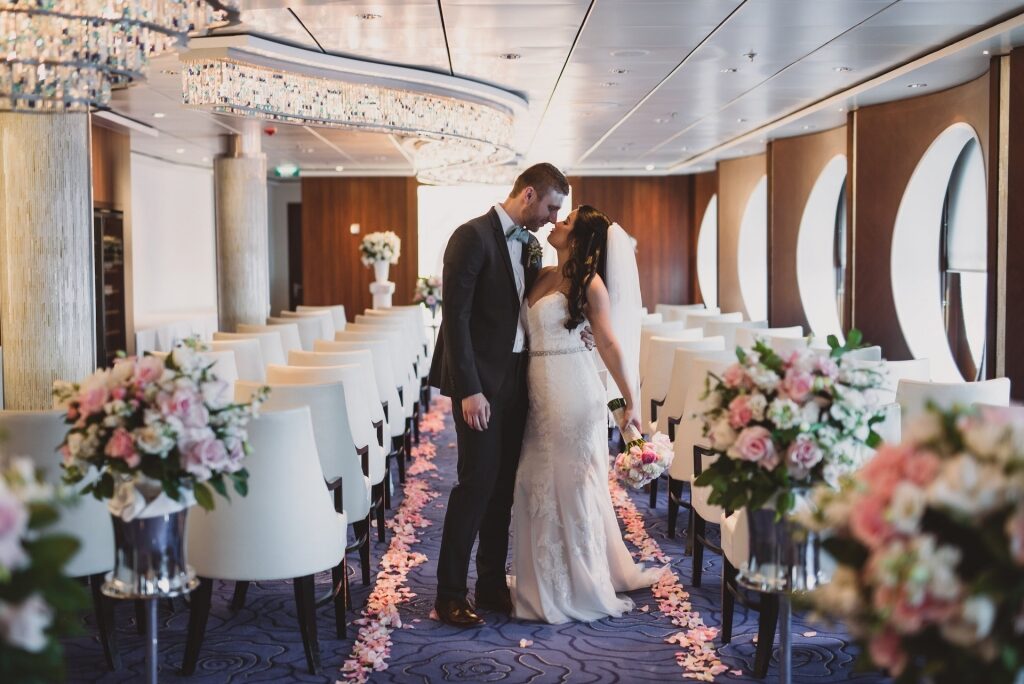 Newly married couple inside Celebrity Cruises ship