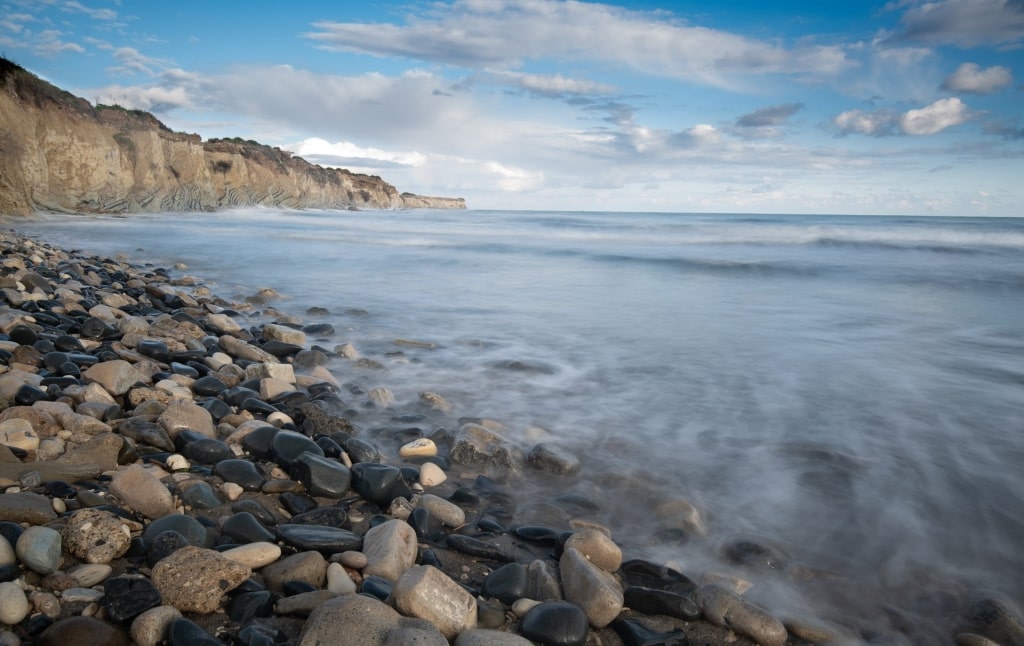 Pebbles lined up on Avdimou Beach