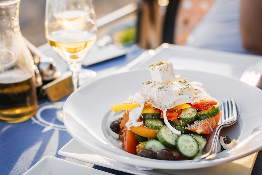 Tomato and cucumber salad on a plate