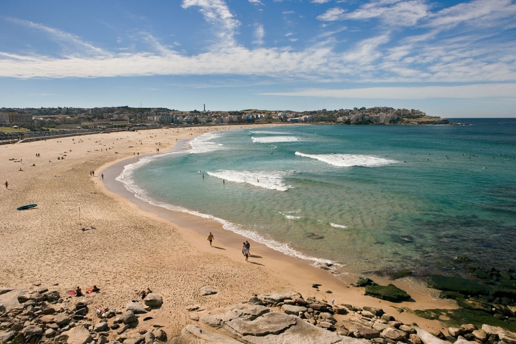 Long stretch of sand of Bondi Beach