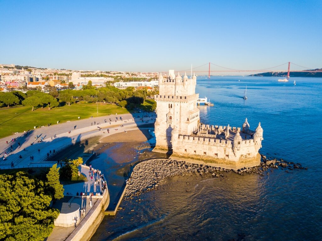 Belém Tower, Lisbon with view of the river and bridge