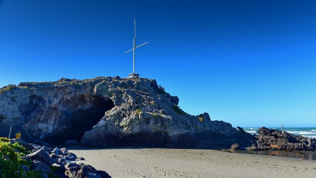 Iconic Cave Rock in Sumner Beach, Christchurch