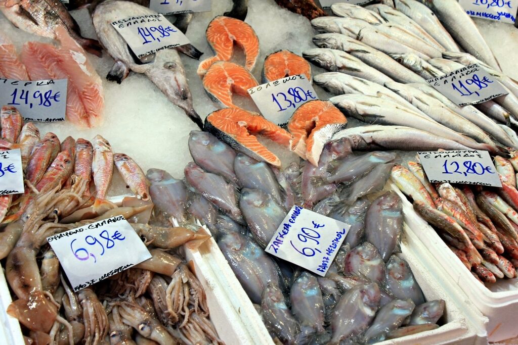Fresh seafood inside Ampelokipoi