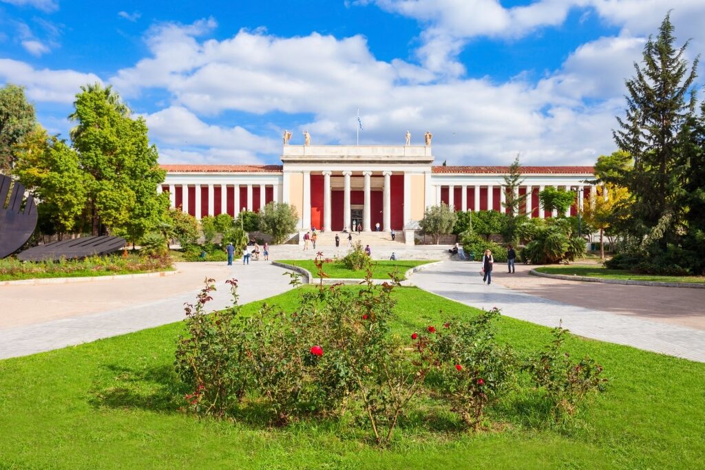 Beautiful landscape of Couple walking along National Archaeological Museum