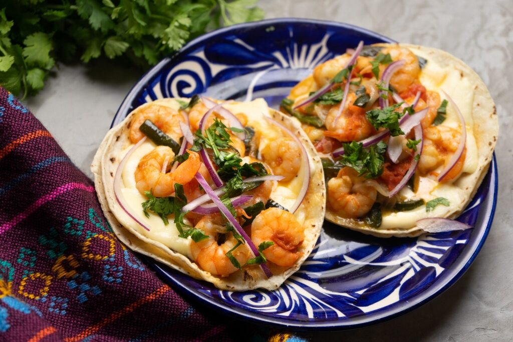 Plate of shrimp tacos