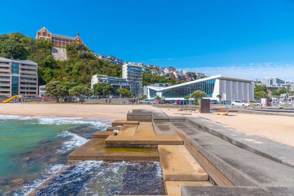 Sandy beach along Wellington Waterfront