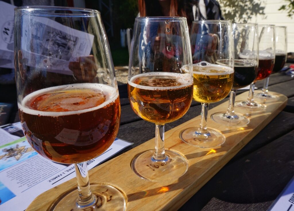 Glasses of beer at a brewery in Wellington