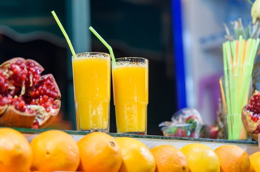 Fresh juice being sold at a souk in Morocco