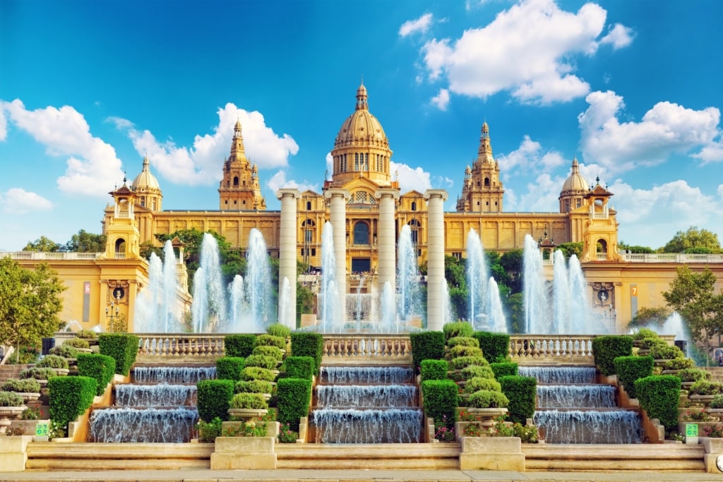 Elegant architecture of Palau Nacional with fountain