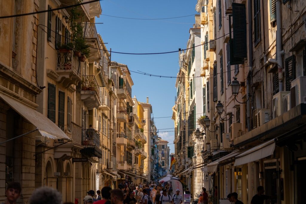 Street view of Old Town Corfu, Greece