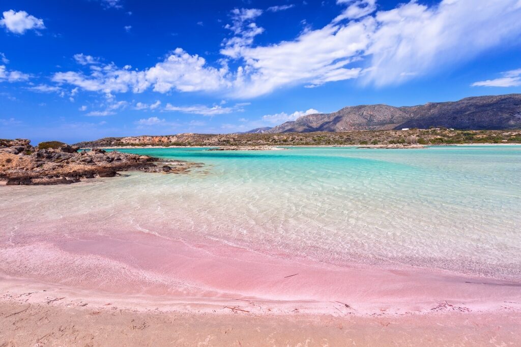 Pink sands of Elafonissi Beach in Crete, Greece
