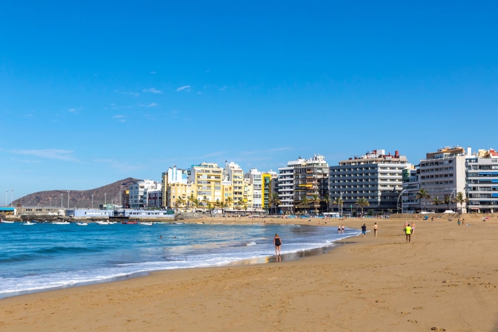 Golden sands of Playa de Las Canteras in Gran Canaria, Canary Islands, Spain