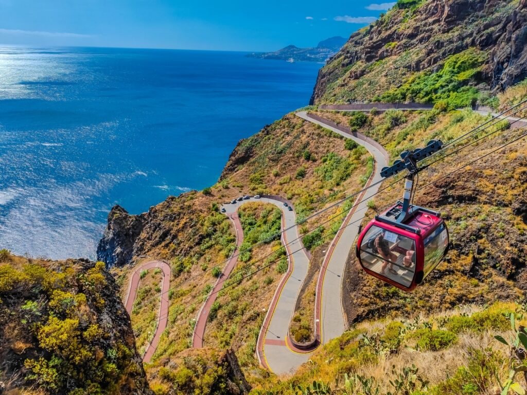Iconic cable car called Teleférico do Garajau in Madeira, Portugal