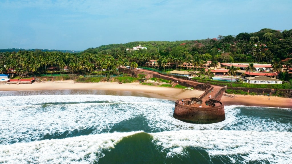 Fort Aguada towering over Miramar Beach