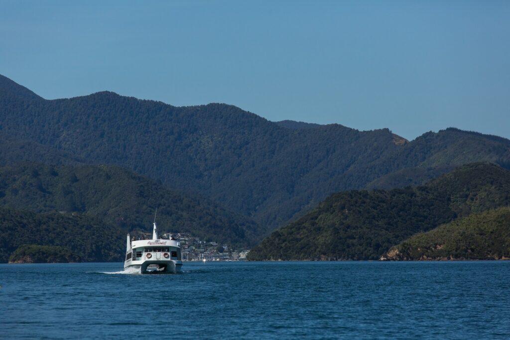 Boat cruising the Queen Charlotte Sound, Picton