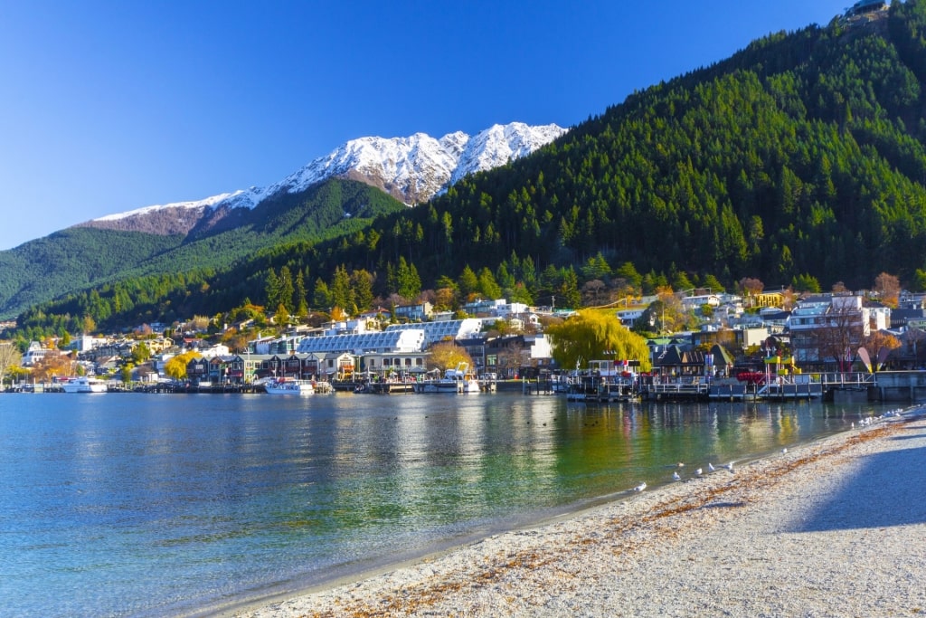 Quaint waterfront of Queenstown with view of Lake Wakatipu