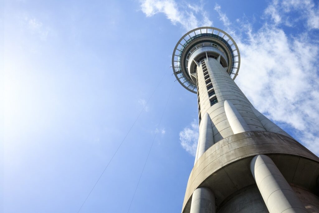 Iconic architecture of the Sky Tower in Auckland