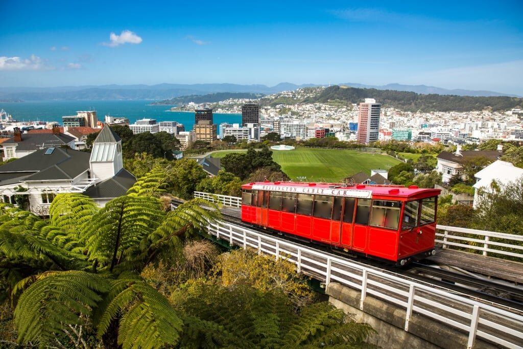 Beautiful landscape of Wellington with cable car