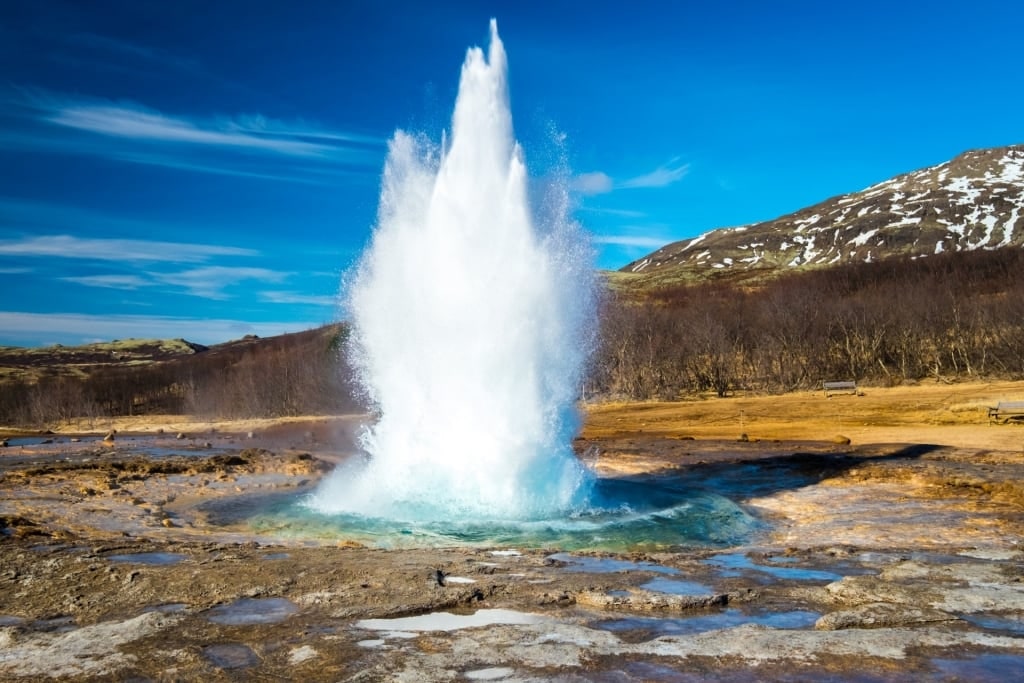 View of Strokkur Geysir from Haukadalur Loop