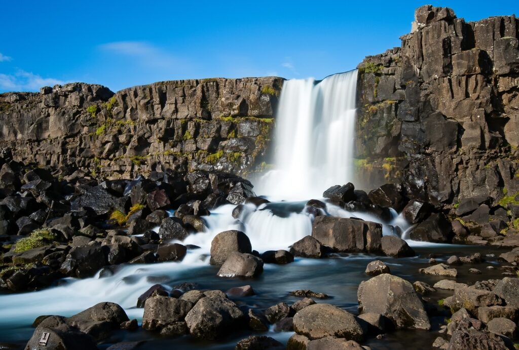 Majestic view of Öxarárfoss Waterfall