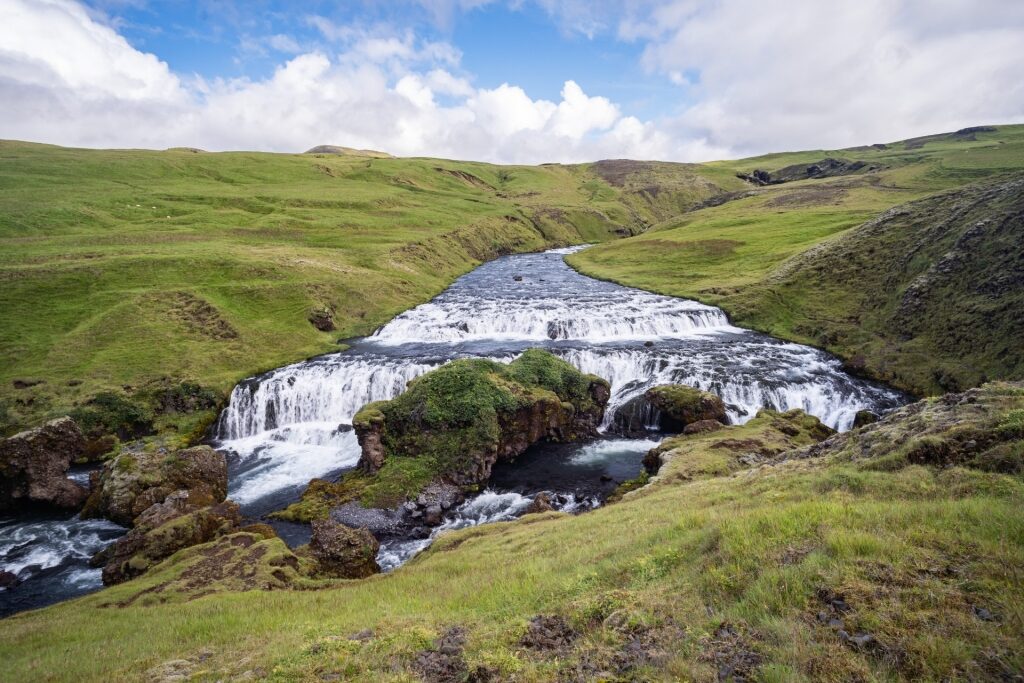 View of waterfalls from Fimmvorduhals Trail