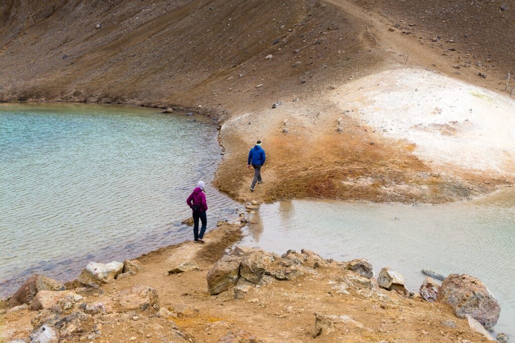 People hiking in Viti Crater