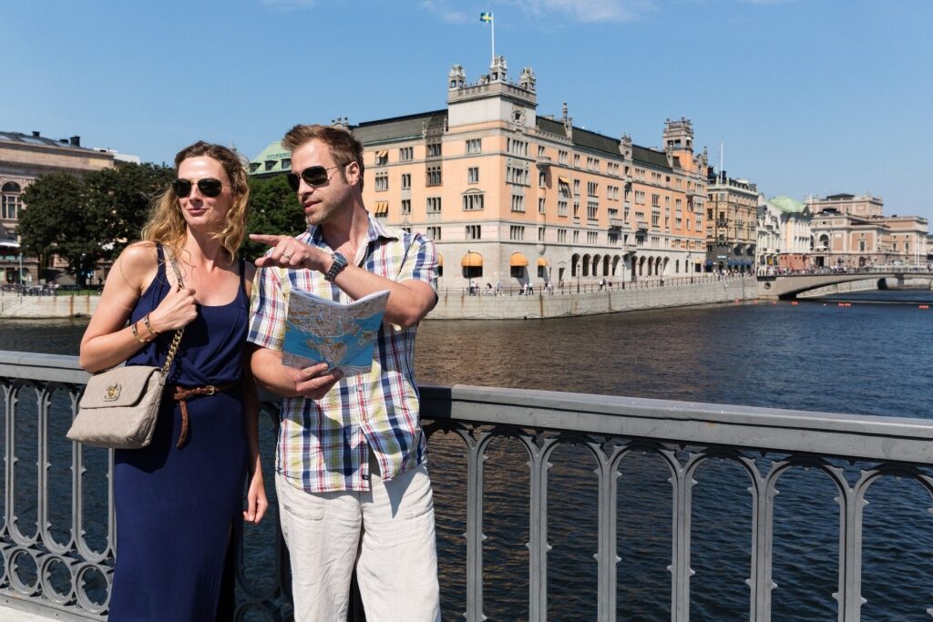 Couple exploring Stockholm, Sweden