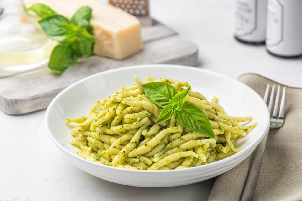 Bowl of trofie al pesto