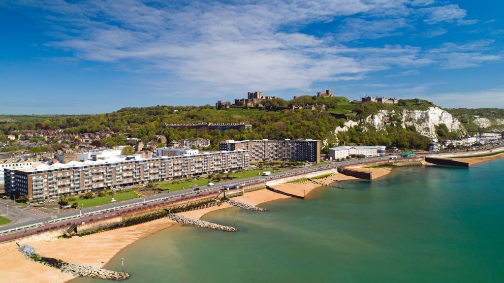 Aerial view of Dover with beach