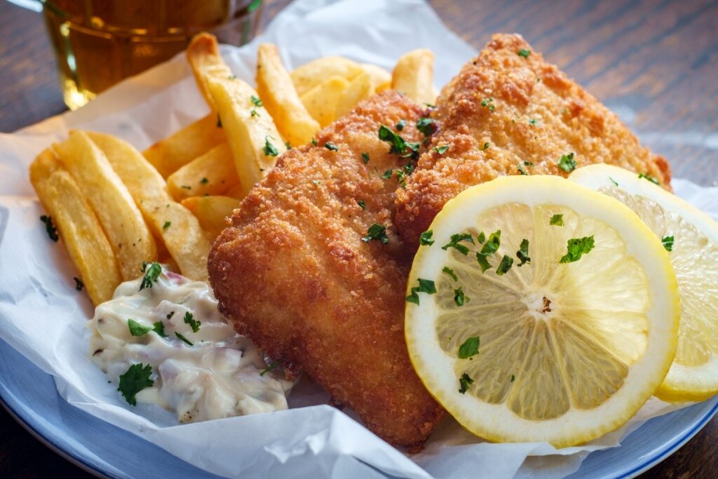 Fish and chips on a plate