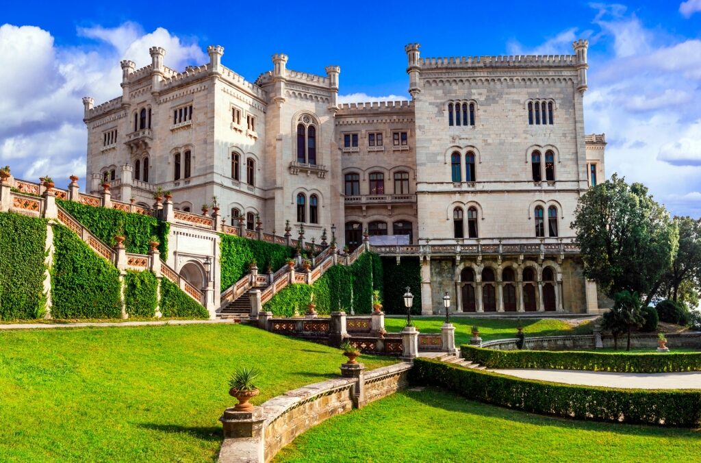 Majestic exterior of Miramare Castle Park, Trieste