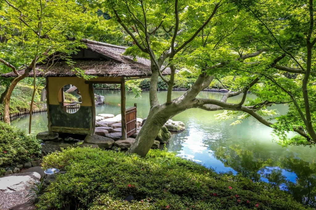 View of the water in Happo-en Garden