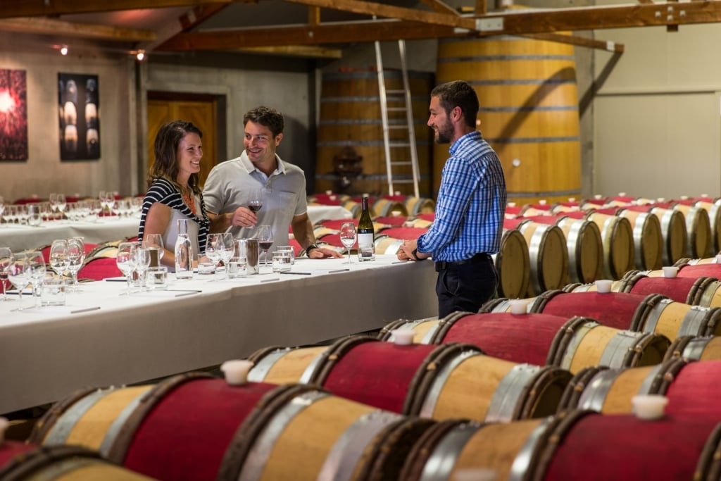 Couple on a wine tasting in Cloudy Bay, Marlborough